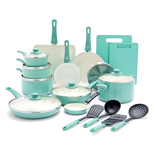 Soft Grip 23 Piece Kitchen Cookware Pots and Frying Saucepans Set (23 Piece Cookware Set / Turquoise)