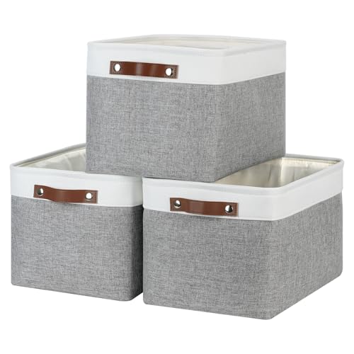 Storage Baskets for Organizing (White&Grey / Medium/3P-15"x11"x9.5")