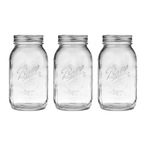 Regular Mouth Glass Mason Jars with Lids and Bands (Quart / 32 Ounce (Pack of 3))