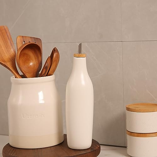 Ceramic Olive Oil Dispenser for Kitchen (White)
