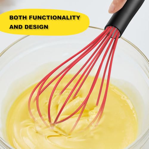 Silicone Whisk Set 10" Kitchen Whisk Purple Red (Purple Red / 2-Pack)