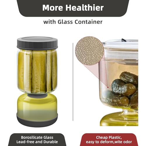 Glass Pickle Jar with Strainer Flip (46oz Smoky Grey Pickle jar)