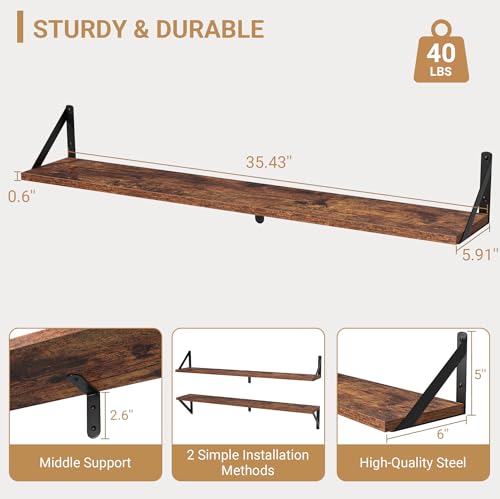 Floating Shelves for Wall (Rustic Brown / 35.43"W x 5.9"D x 5.4"H,Set of 3)