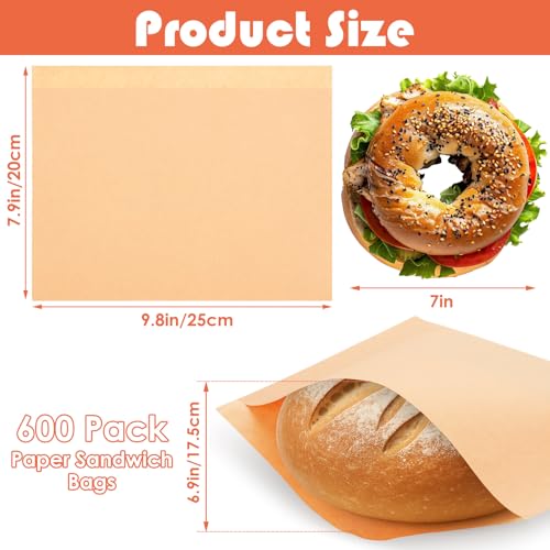 600 Pack Wax Paper Sandwich Bags 8x10 inch Wax Paper Bags (Kraft-600PCS / 8x10 inch)