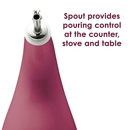 Solid Glaze Ceramics EVOO Olive Oil Bottle Dispenser with Spout (Burgundy / 24 Ounces)