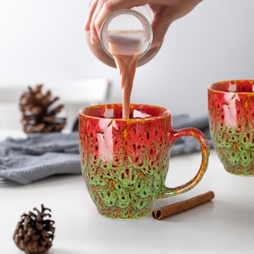 16 oz Ceramic Coffee Mugs Set of 2 (Blue, Red & Green)