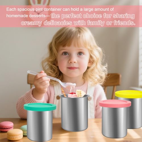 Stainless Steel Pint Containers & Lids Compatible with Ninja Creami ice Cream Maker NC500