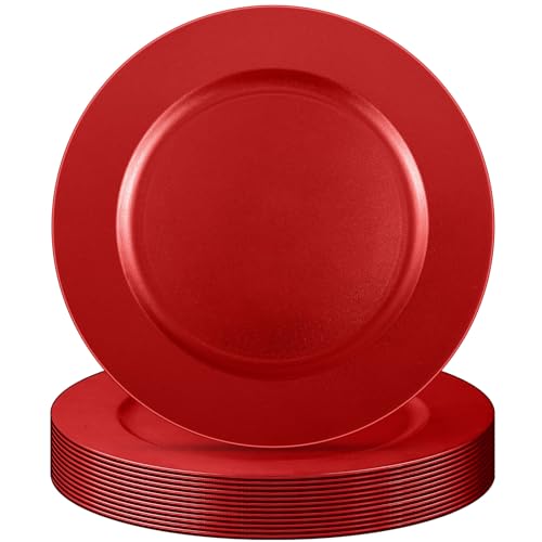 12 Pcs 13 Inch Charger Plates Bulk (Plain Style / Red)