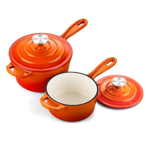 Saucepan Set with Lid (Sunset Orange / 1+2 Quarts)