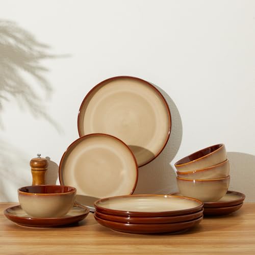 Ceramic Dinnerware Sets for 8 (Brown Yellow / Set (24pcs))