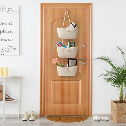 Over the Door Hanging Baskets with Button Strap (White / 3 tier+Button)