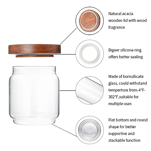15 OZ Glass Jars with Airtight Acacia Wood Lids (15 OZ SET OF 4)