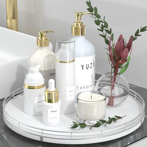 13 Inch Oak Lazy Susan Vanity Tray with Silver Metal Rail (Sliver White / 13)