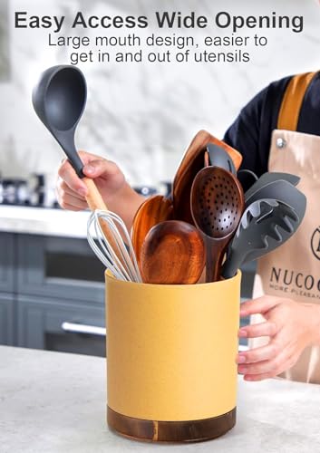 Ceramic Rotating Kitchen Utensil Holder for Countertop (Yellow Sand)