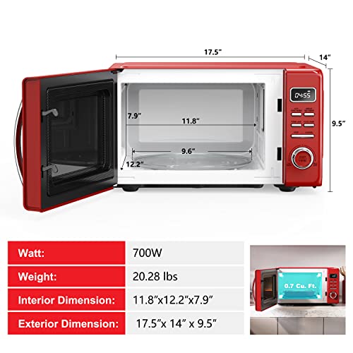 GLCMKZ07RDR07 Retro Countertop Microwave Oven with Auto Cook & Reheat (Red / .7 cu ft / Modern)