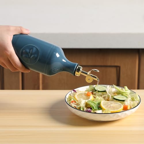 Sweejar 16 Oz Ceramic Olive Oil Dispenser Bottle (Fog Blue / 16 Oz(Gold Spout))