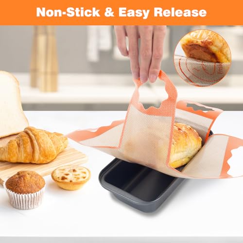 2 Pcs Reusable Silicone Bread Loaf Pan Liners (Orange)