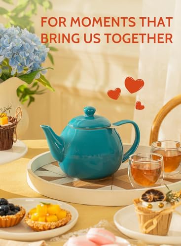 Teapot Porcelain Tea Pot with Stainless Steel Infuser (Steel blue / 27oz (with infuser))