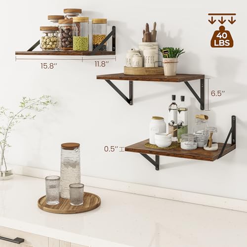16W x 12D Deep Floating Shelves Set of 3 Rustic Brown (Rustic Brown With Black Metal Bracket / 16wx12dx5.8h)