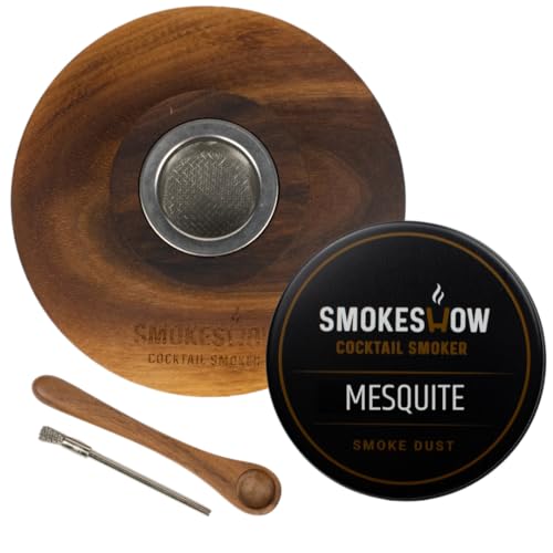 Premium Walnut Wood Cocktail Smoker with One 4 oz Tin of Wood Chips. Great for Whiskey & Old Fashion. Coated in Safe Food Natural Beeswax (Mesquite)