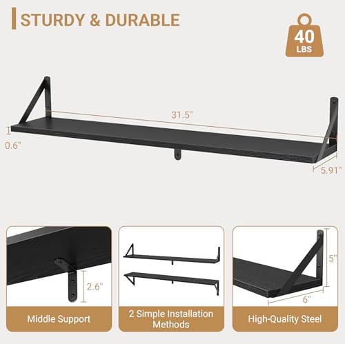 Floating Shelves for Wall (Black / 31.5"W x 5.9"D x 5.4"H,Set of 3)