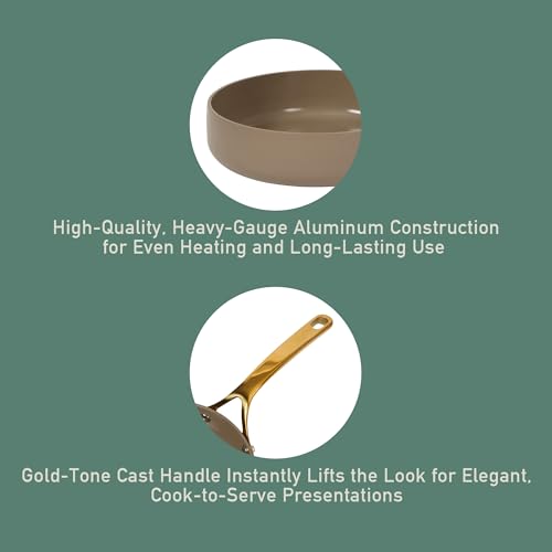 Non Stick Frying Egg Pan (Cappuccino Cream w/ Gold Handle / Deep Fry Pan (8-Inch))