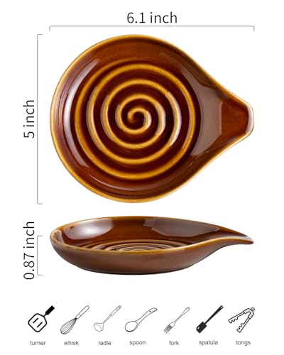 Spoon Rest Ceramic Spoon Rest for Stove Top Cooking Spoon Holder (Dark Brown)
