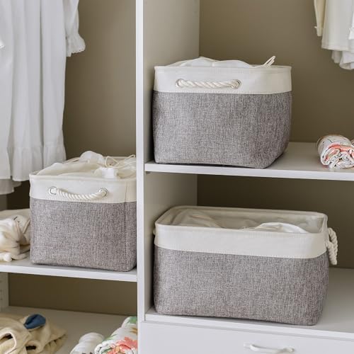 Storage Baskets for Organizing (White&Grey / 3PCS/X Large -17.7Lx13.8Wx9.8H)