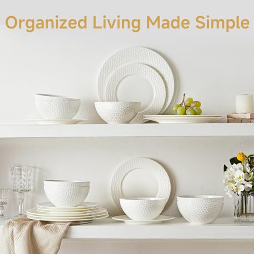 18Pcs Hammered Rim White Bone China Set (White-hammered / service for 6-18pcs)