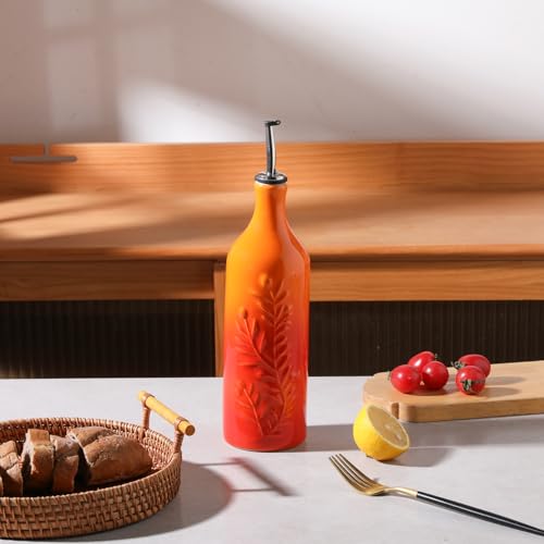 Sweejar Large Olive Oil Dispenser Bottle with Spout (Gradient Orange / Patterned styles)