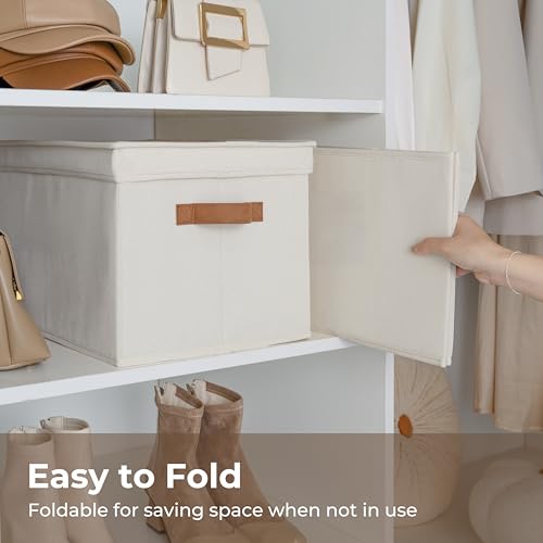 Fabric Storage Bins with Lids (Ivory / Jumbo)