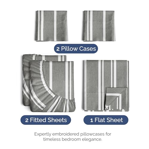Split King Size 5 Piece Sheet Set (41 - Grey Stripes 3 / Split King Size)