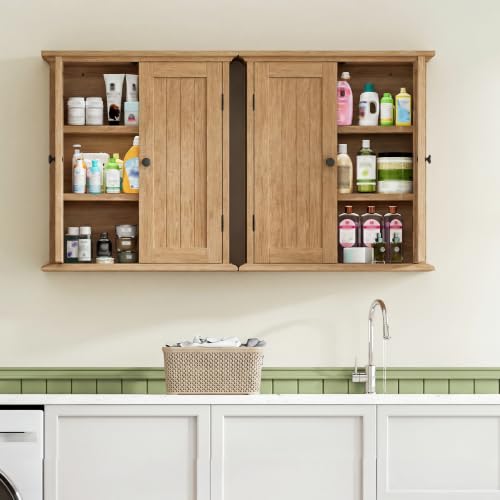 Bathroom Wall Cabinet with 2 Doors (Natural / 8.8"D x 21.1"W x 24"H)