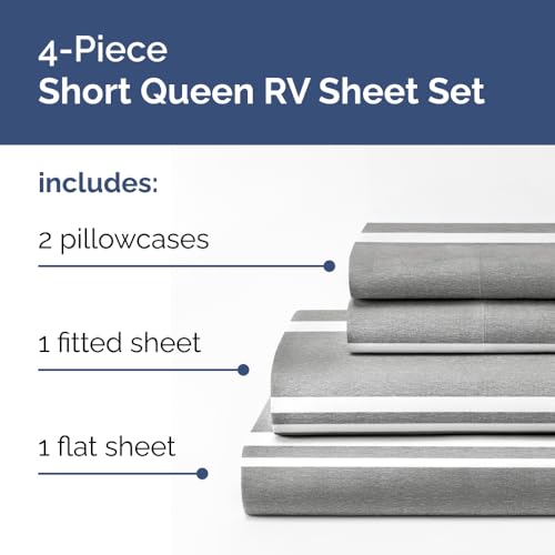Short Queen Size 4 Piece Bed Sheet Set (41 - Grey Stripes 3 / Short Queen)
