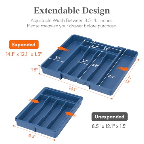Expandable Silverware Drawer Organizer (Atlantic Blue / Medium Wide(8.5-14''W x 12''D))