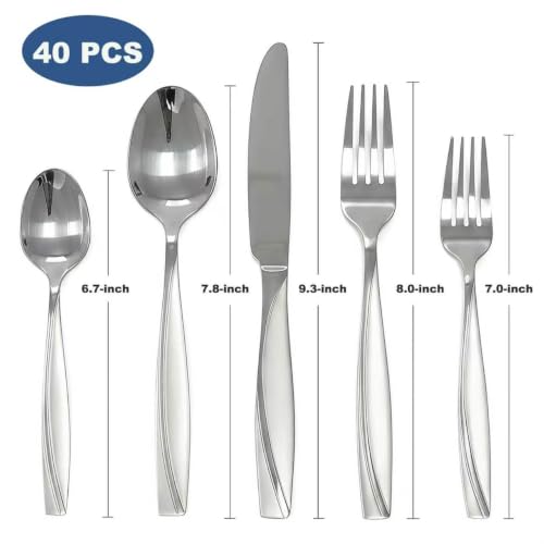 40 Piece Stainless Steel Silverware Set for 8 (Silver / 40-Piece)