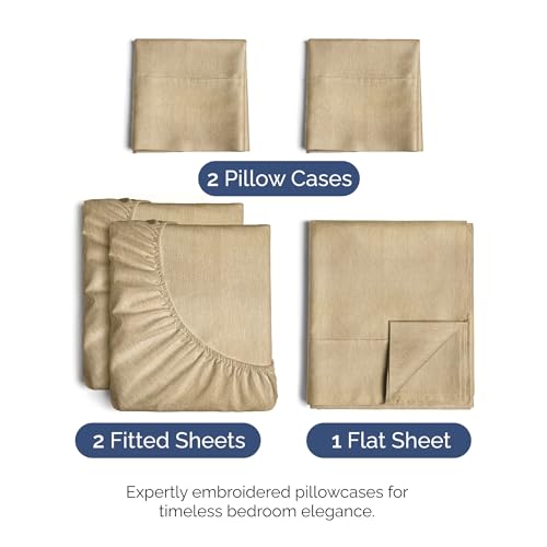 Split King Size 5 Piece Sheet Set (37 - Heathered Tan / Split King Size)