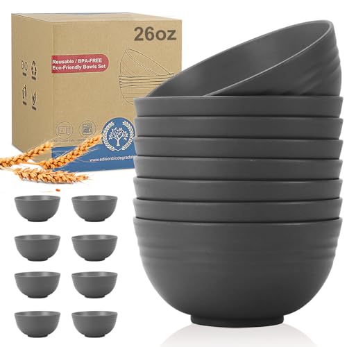 Wheat Straw Bowl Sets for Camping (26 oz / Deep Grey)