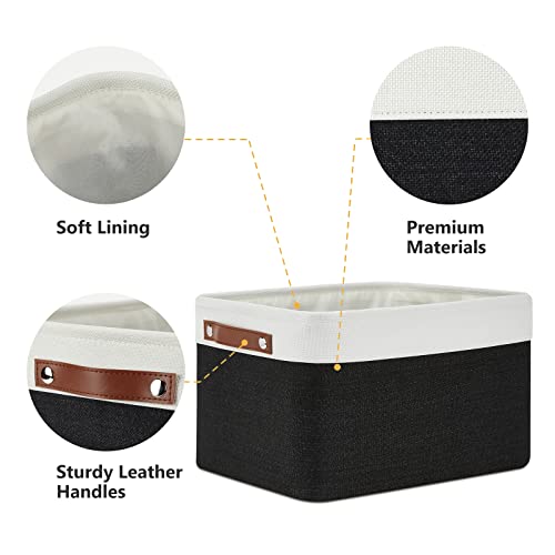Canvas Storage Bin with Handles (White&Black / L-15"x11"x9.5")