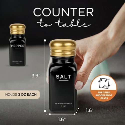 Luxury Salt and Pepper Shakers Set by Brighter Barns (Black/Gold)
