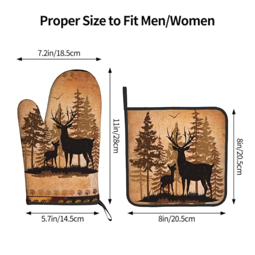 Forest Deer Oven Mitts and Pot Holder Kitchen Accessories Sets Wildlife Animal Heat Resistant Oven Gloves Hot Pads for Baking Cooking BBQ (Forest Deer)