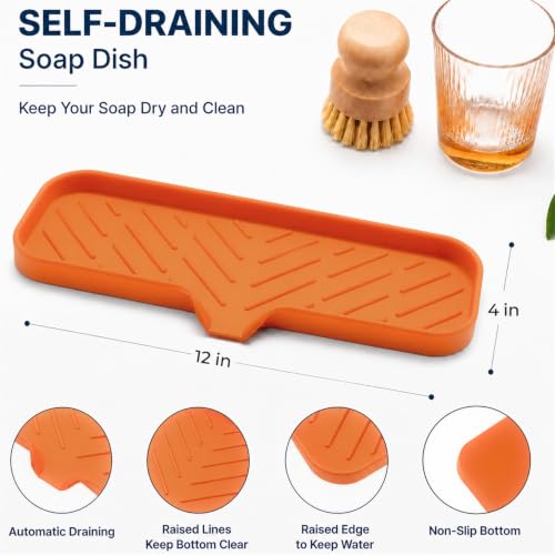Silicone Soap Dish with Drain Spout (Orange / L(12"×4"))