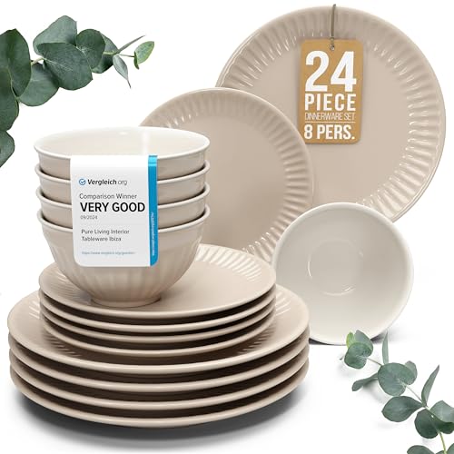 24 Piece Stoneware Dinnerware Set for 8 (Hygge / Light Brown / Set for 8 (24pcs))