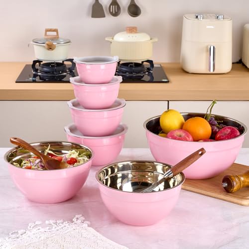 Pink Mixing Bowls with Lids Set of 7 (Pink / 7 Sizes)