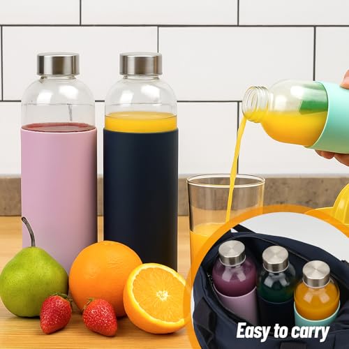 18 oz Glass Water Bottles with Lids and Silicone Sleeve 10 Pack (silicone sleeve-10pack / 18 Ounces)