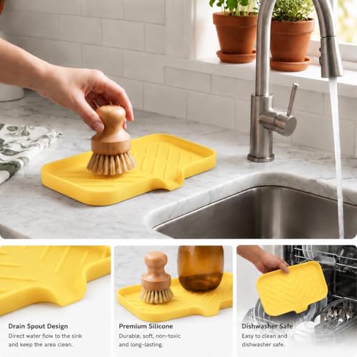 Silicone Soap Dish with Drain Spout (Yellow / M(9.6"×5.3"))