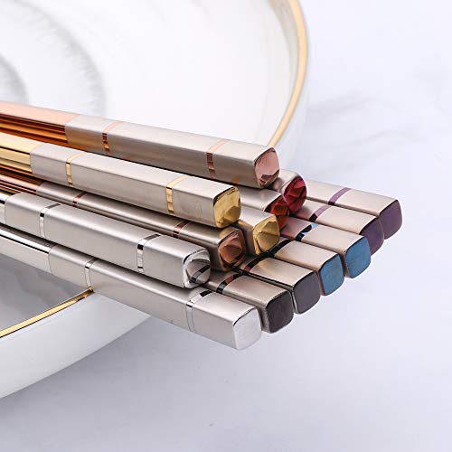 5 pair Nice Stainless Steel Featured Chopsticks Metal Reusable Chopsticks Chinese Square Chopsticks (nice 5 color)