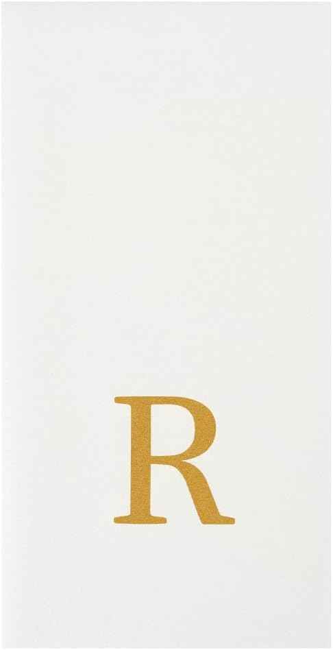 Luxenap 15.8 X 7.9 Inch Linen-Feel Guest Towels, 2000 Lettered Hand Towels - Gold Letter 'R', Sans Serif Font, White Paper Dinner Napkins, airlaid, For Restrooms And Tables