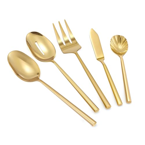 Gold Silverware with Hexagon Handle 65 (Gold / 65 Pcs)