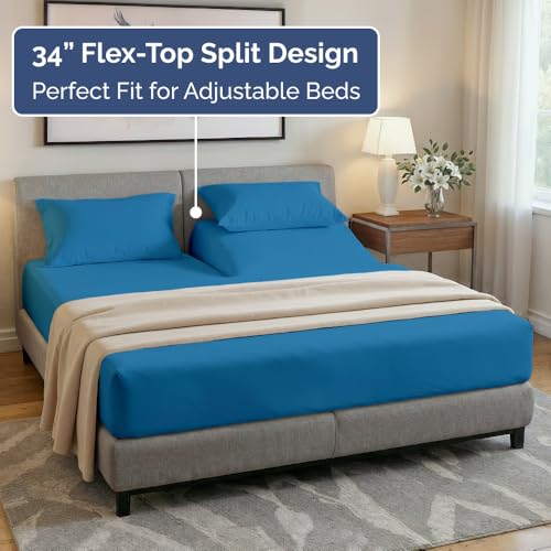 Flex Top Split Head King 4 Piece Sheet Set (20 - Denim Blue / Split Head/Flex Top)